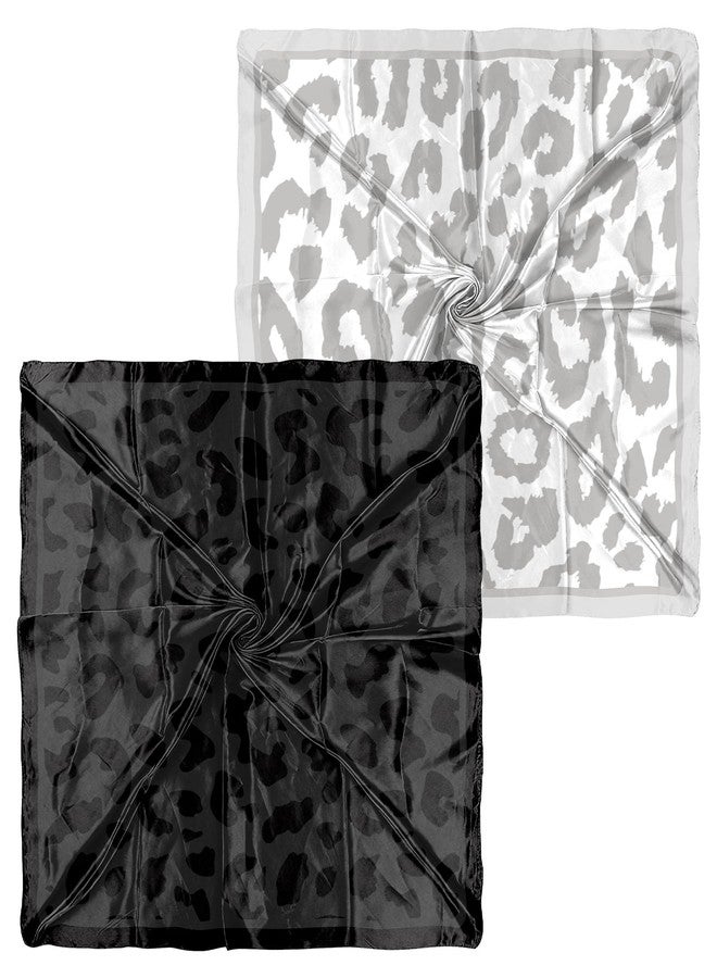 BHAHB 2PCS Silk Feeling Scarf 27.5 Inches Satin Large Square Head Hair Wrap Scarves Bandanas Cute Aesthetic for Women Girls-Black White Leopard - Image 1